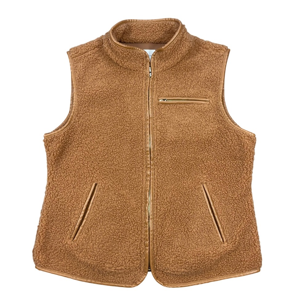 7Diamonds Brown Sherpa Fleece Faux Leather Trim Vest Mens Size M